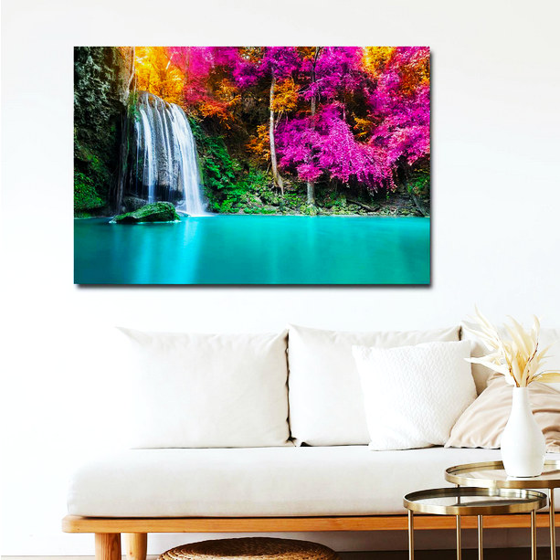 Purple-Peaceful Waterfall Wall Canvas Purple-Peaceful Waterfall Wall Canvas