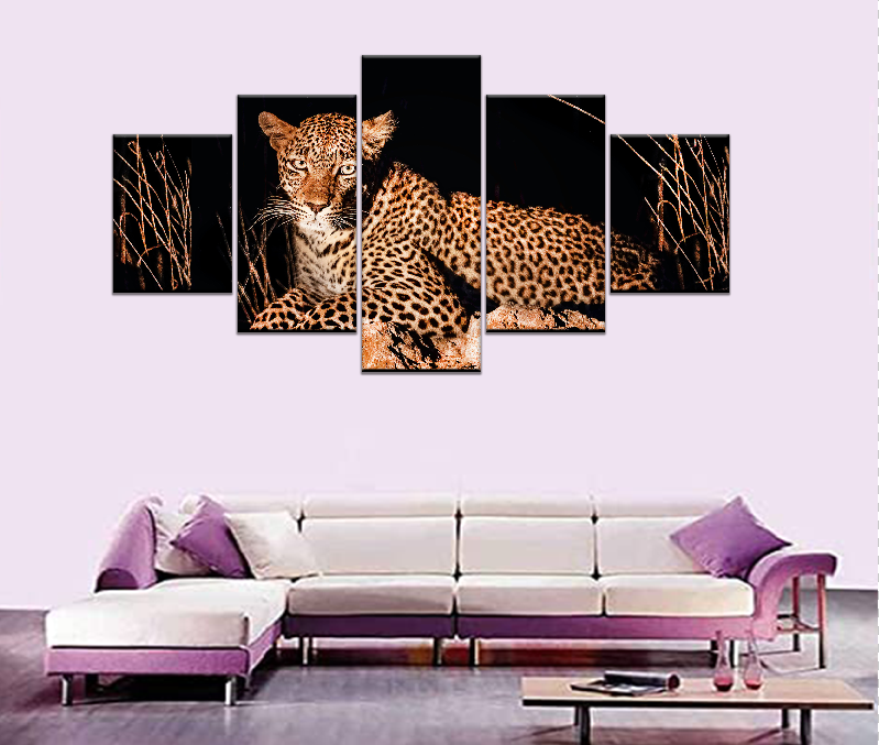 Night Tiger 3D 5pcs Wall Canvas